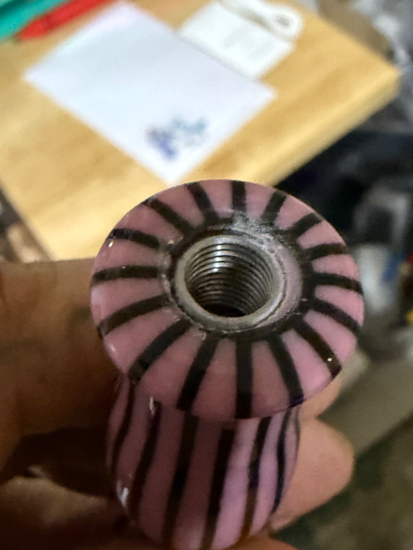 Pink and Black pinstriped threaded DP pen